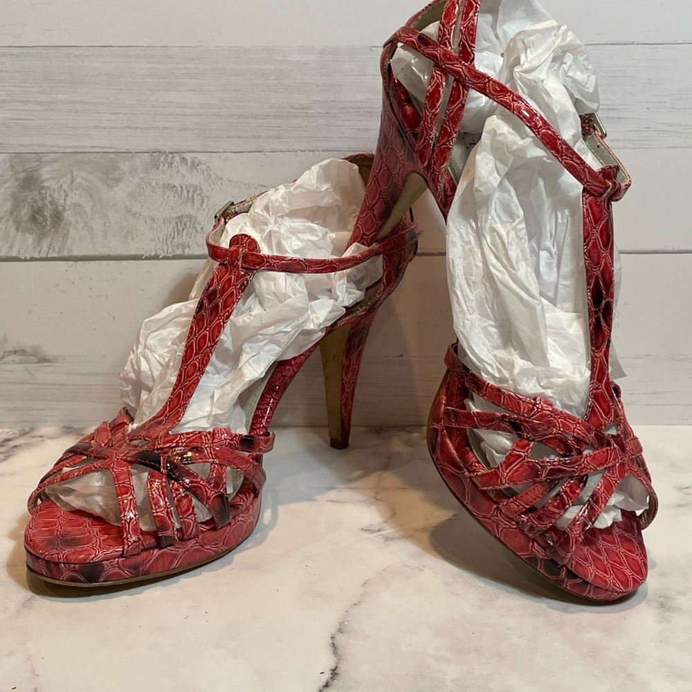 White House Black Market Pink Snake Heels